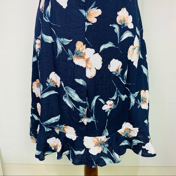 TOBY HEART GINGER Womens Size Large Navy LINEN Floral Tie Up Shoulders Dress NEW - Picture 12 of 16